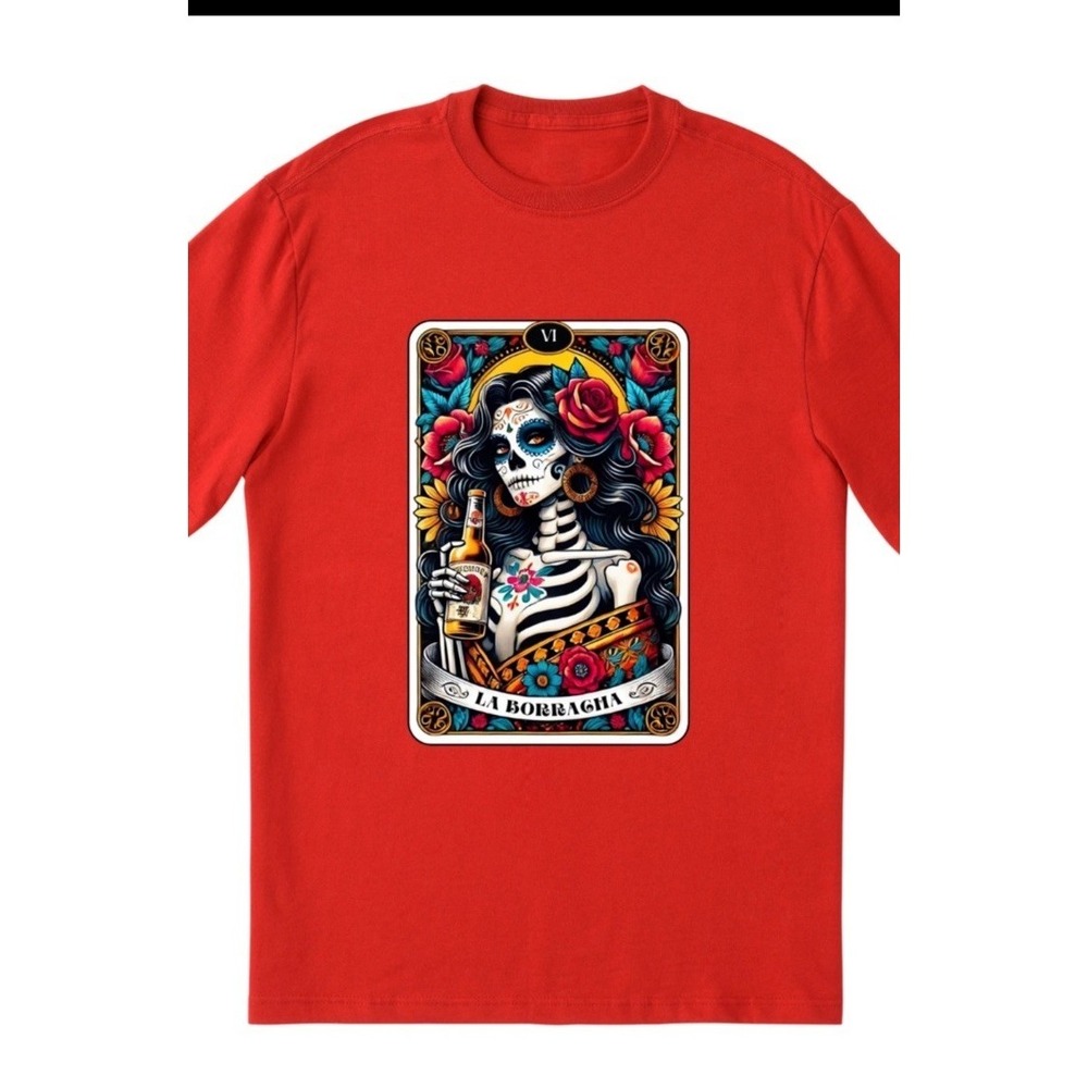 La‎ Borracha Mexican Tarot Card Latina Woman Chicana T-Shirt Red 2XL